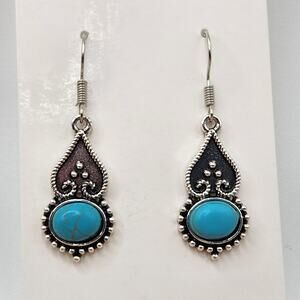 Southwestern Turquoise Oval Teardrop Dangle Earrings